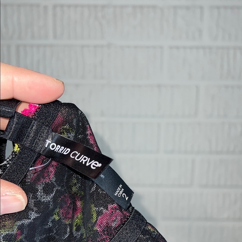 Floral Lace Bralette - Black with Pink Rose Print - Picture 4 of 4